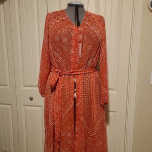 Orange Print Button-Up Dress/Cover (Lane Bryant 18/20)